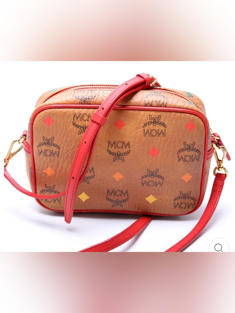 MCM Cognac Visetos Crossbody Camera Bag with adjustable strap 😎